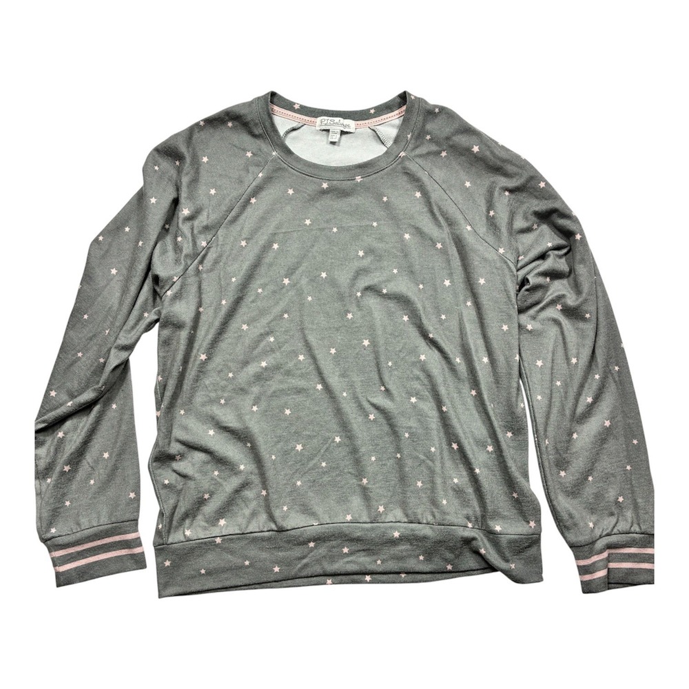 PJ Salvage Womens Pullover Soft Top Large Gray Lounge Dots